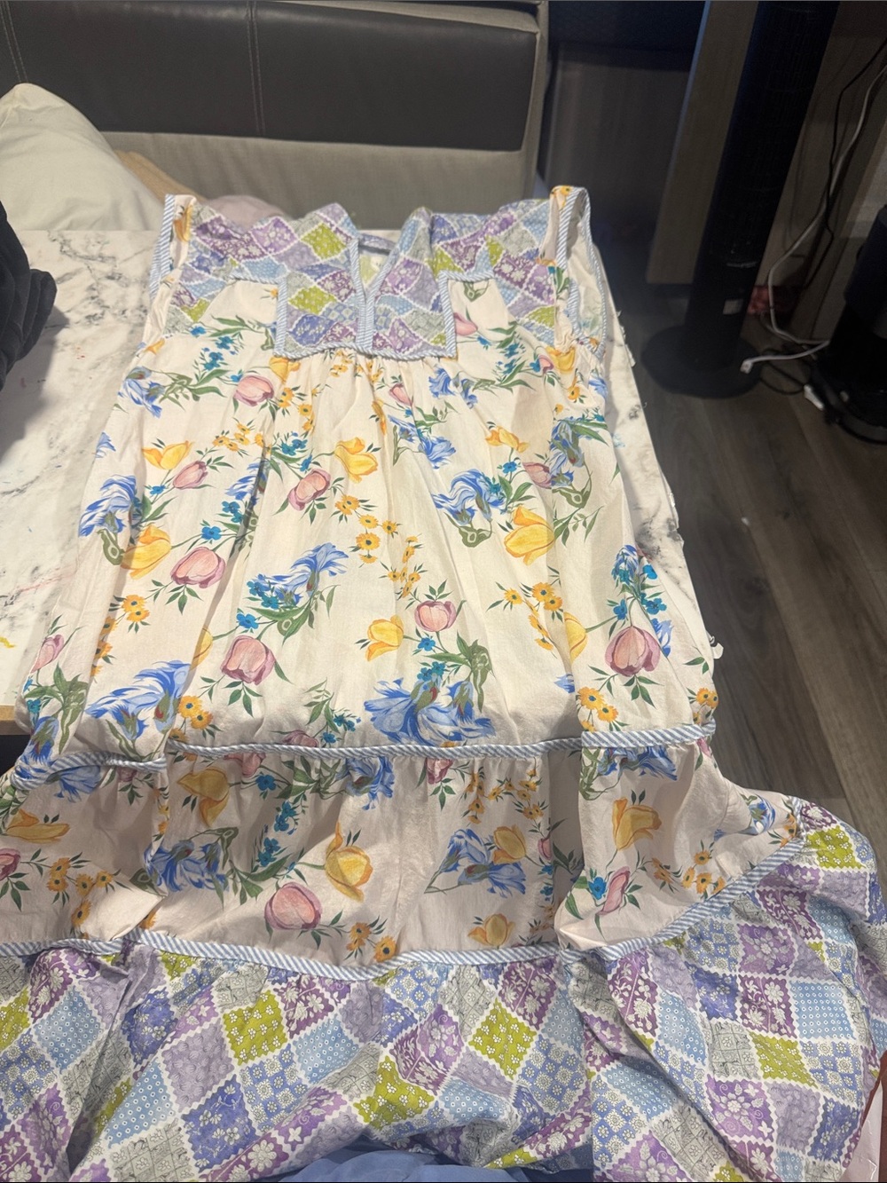 Umgee Cream Floral Maxi Dress with Blue, Yellow & Pink Blooms